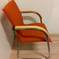 Vergaderstoel oranje/rood Ahrends Slede stoel met chroom frame