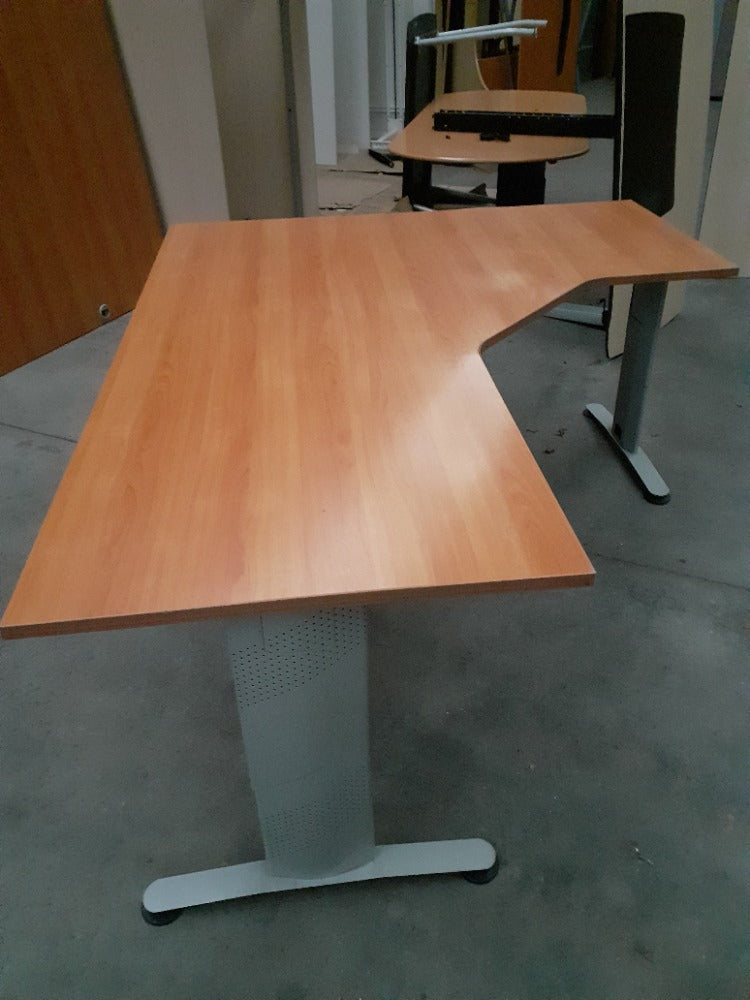 Hoekbureau CADCAM T-poot Aluminium-grijs met beuken blad