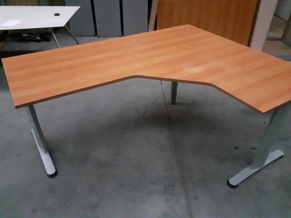 Hoekbureau CADCAM T-poot Aluminium-grijs met beuken blad