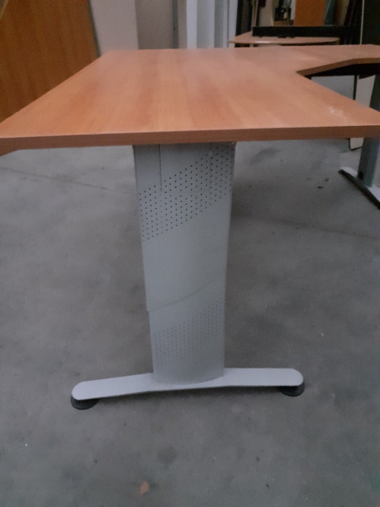 Hoekbureau CADCAM T-poot Aluminium-grijs met beuken blad