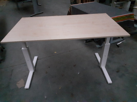 Bureau slinger verstelbaar zit/zit T-poot wit met Licht hout blad