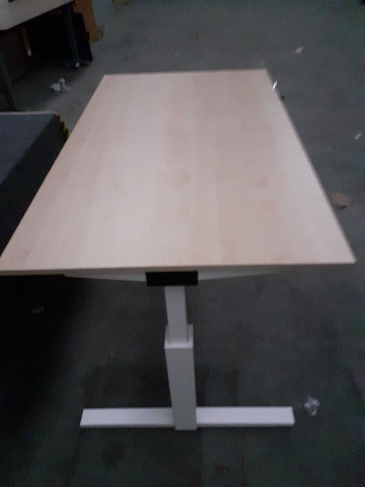 Bureau slinger verstelbaar zit/zit T-poot wit met Licht hout blad